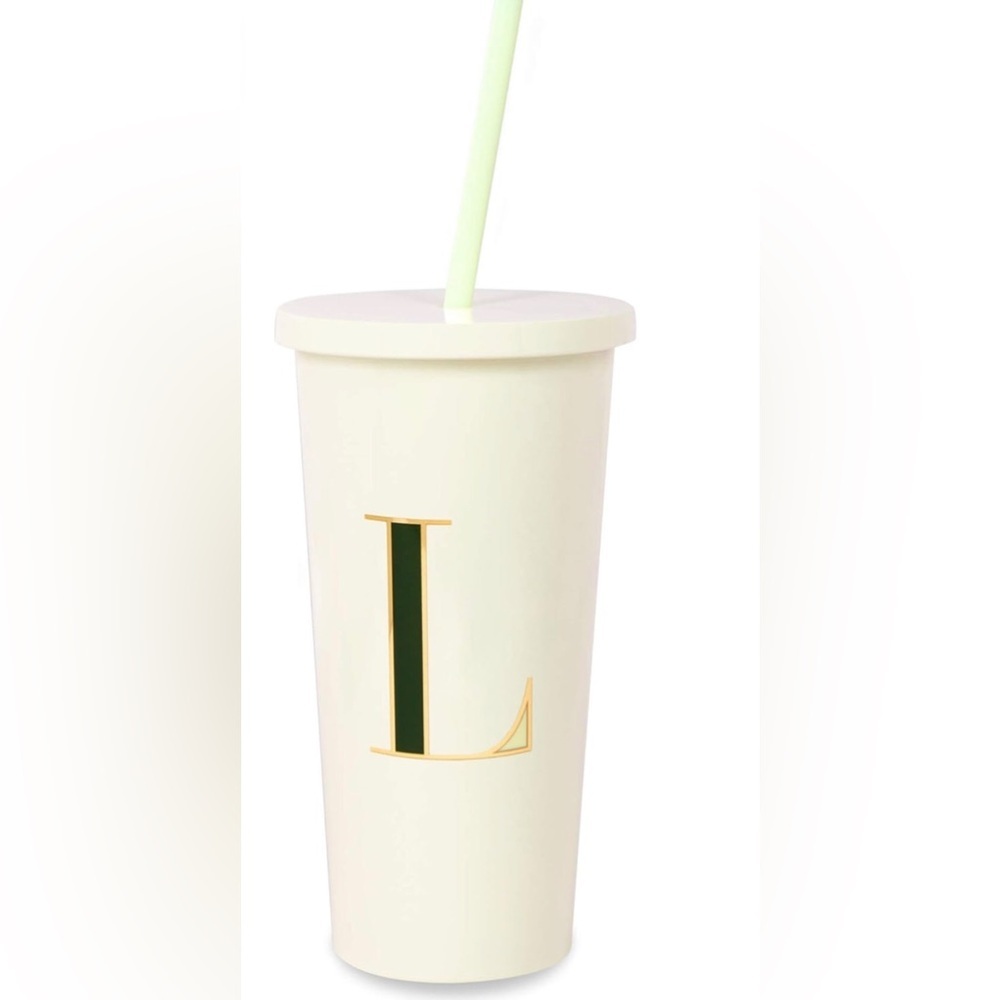 Kate Spade L Initial 20oz Acrylic Insulated‎ Travel Cup Tumbler, lid & Straw new